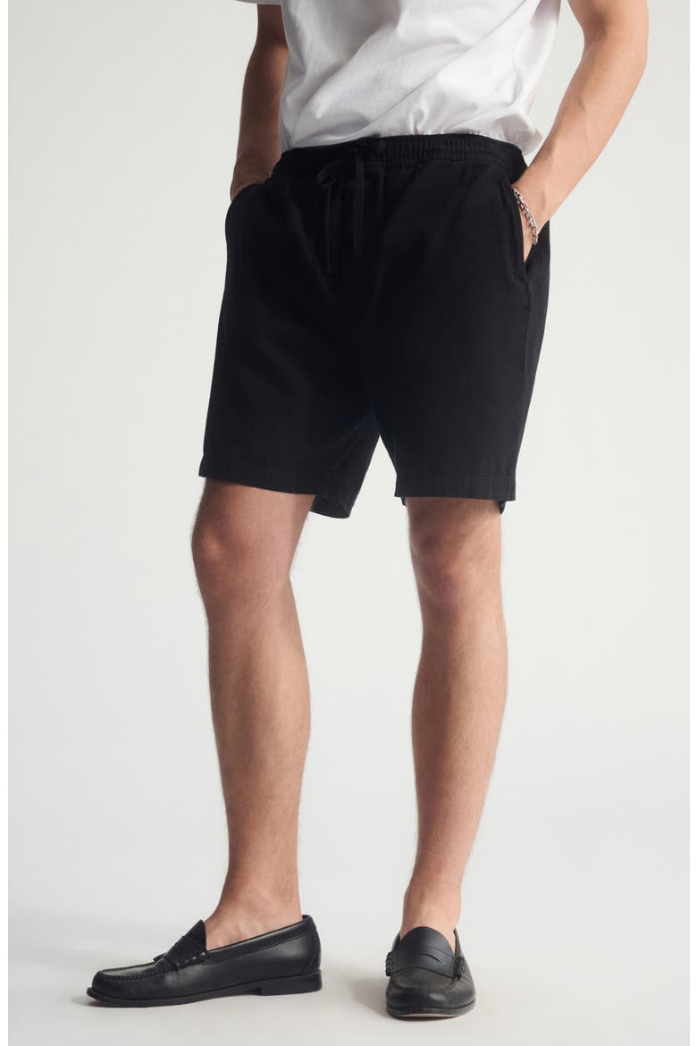 Pull-On Loose Fit Cotton & Linen Shorts, Alternate, color, BLACK