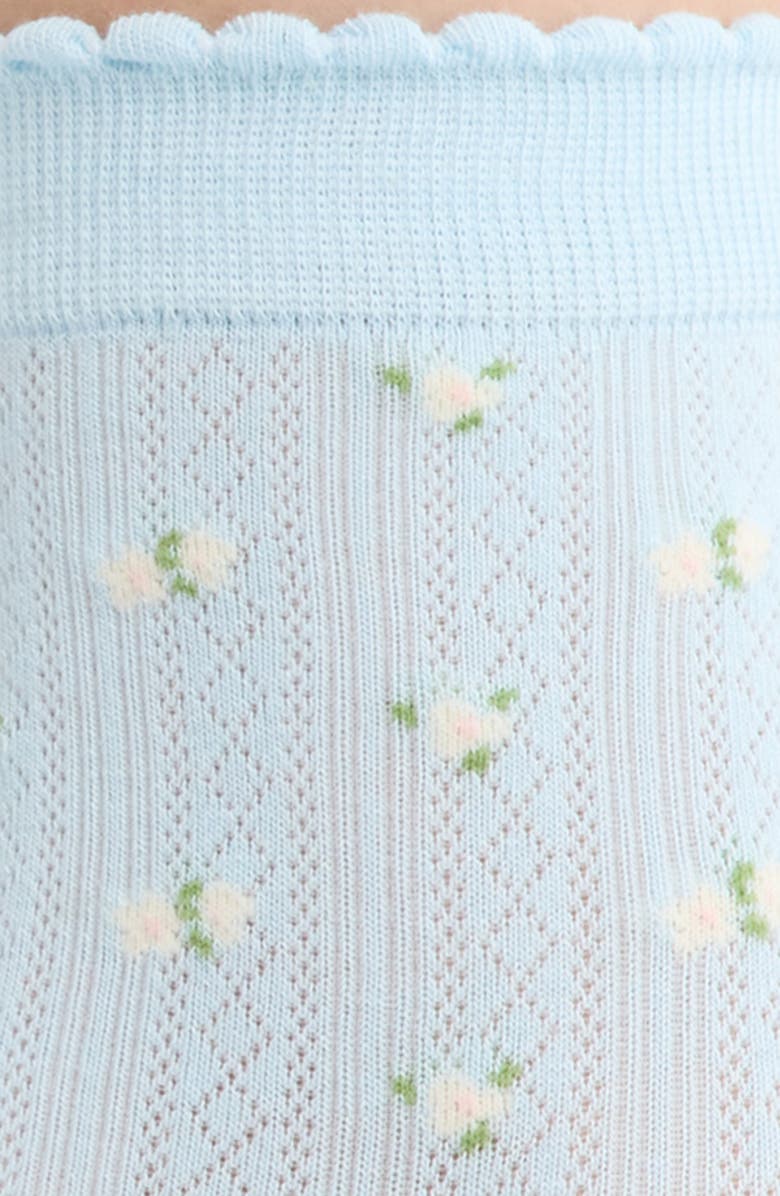 Casa Clara Roberta Floral Pointelle Crew Socks, Alternate, color, Blue