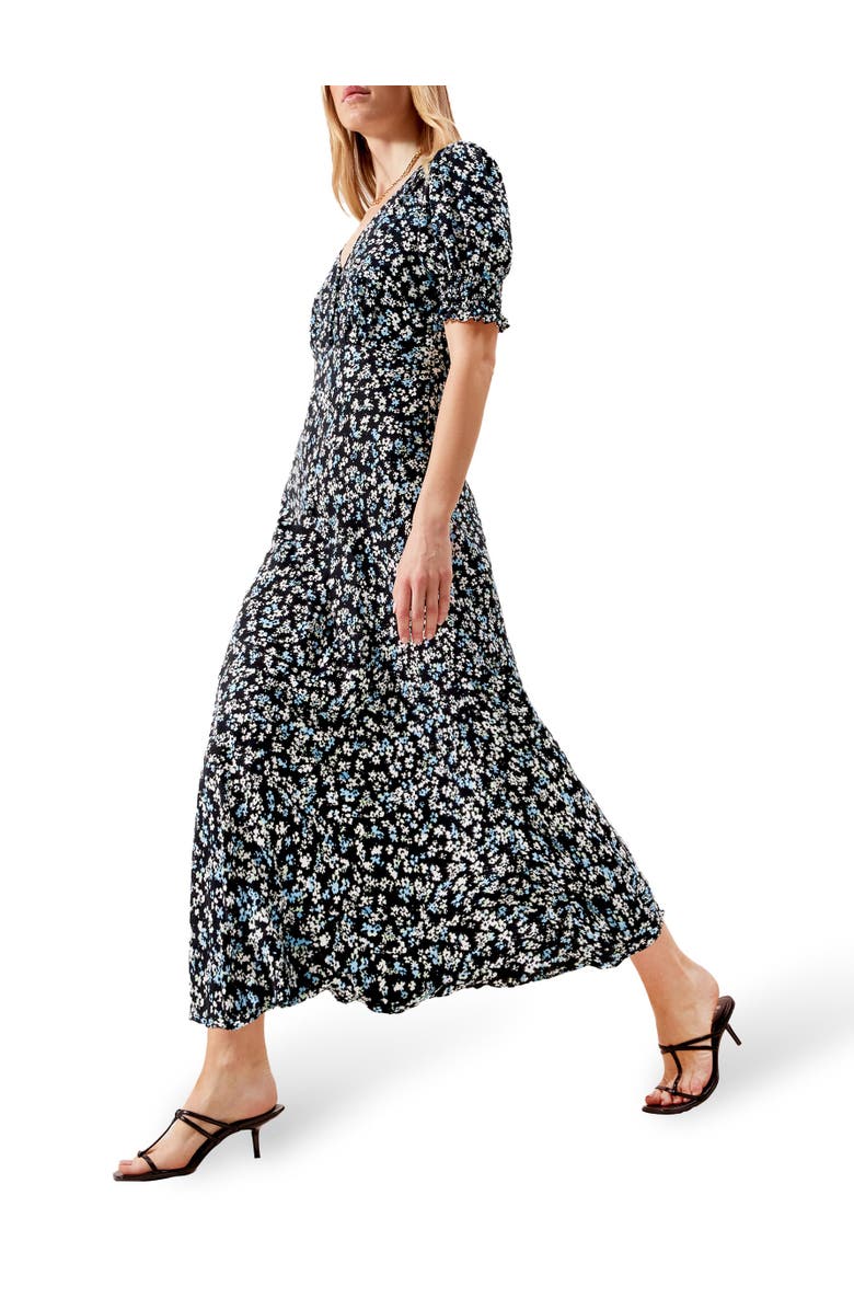 Ro&Zo Pansy Print Shirred Cuff Midi Dress, Alternate, color, Blue