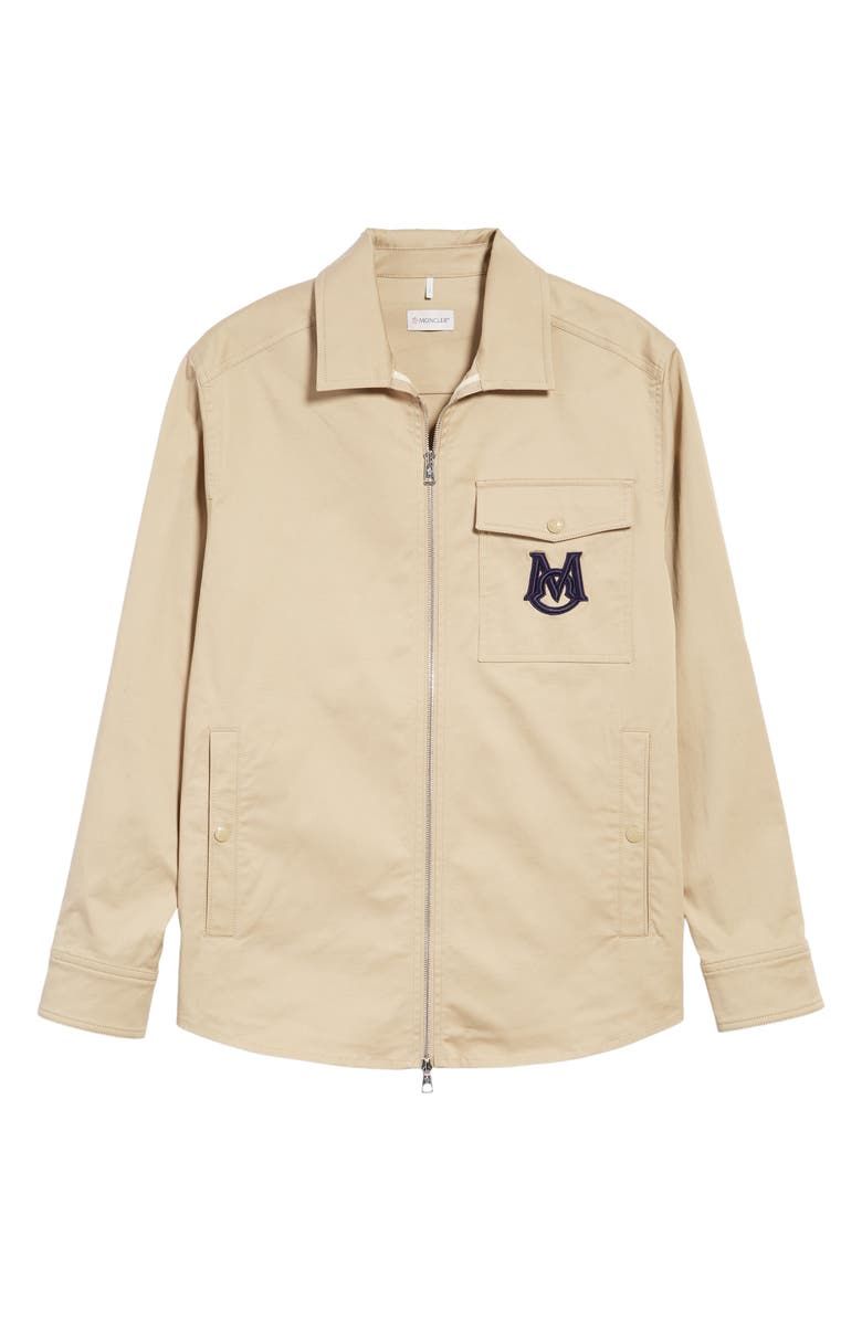 Moncler Embroidered Logo Gabardine Zip Front Shirt, Alternate, color, 