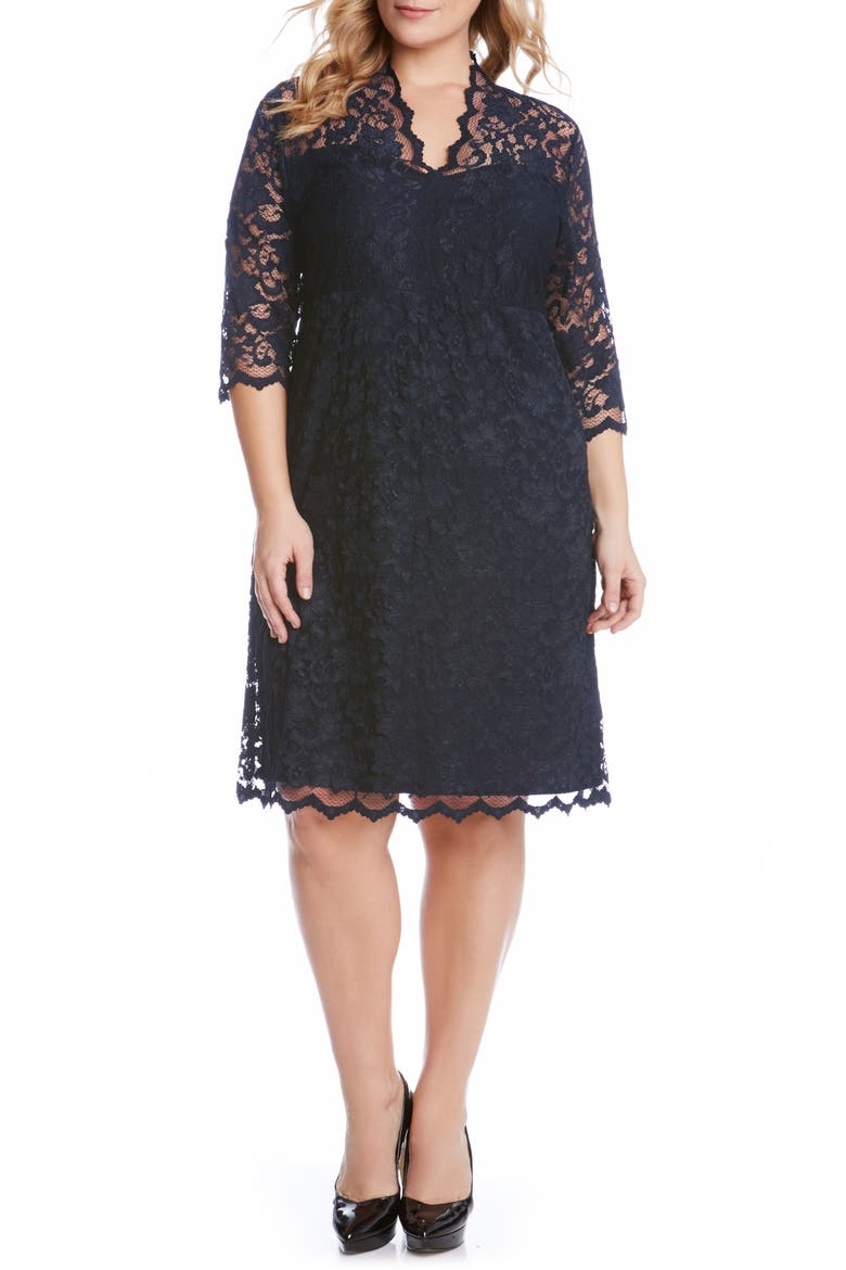 Scalloped Stretch Lace Dress, Alternate, color, NAVY