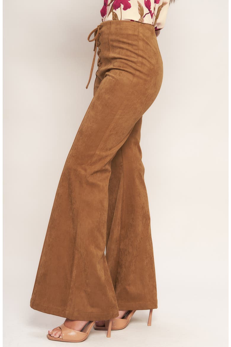 Faux Suede Bell Bottom Pants, Alternate, color, CAMEL