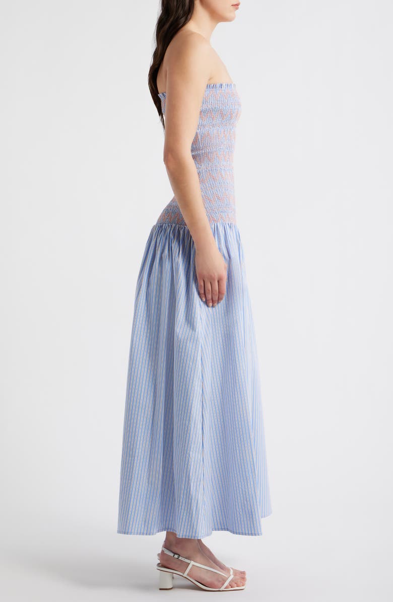 Line & Dot Eleni Smocked Strapless Maxi Dress, Alternate, color, Blue Multi