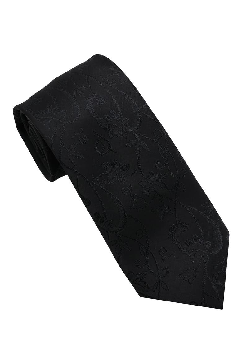 Sparkle Floral Print Tie, Main, color, BLACK/ BLACK
