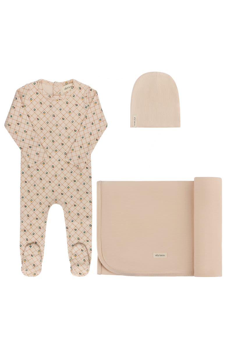 Ely's & Co. Floral Grid Collection - Layette Set, Main, color, Pink