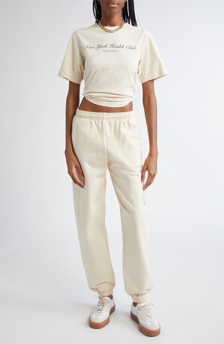 Sporty & Rich NY Health Club Joggers, Alternate, color, Cream