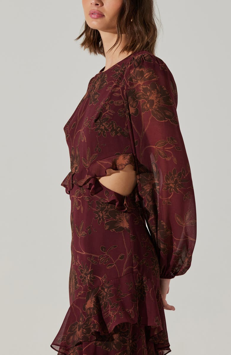 ASTR the Label Biella Cutout Ruffle Long Sleeve Cocktail Dress, Alternate, color, 