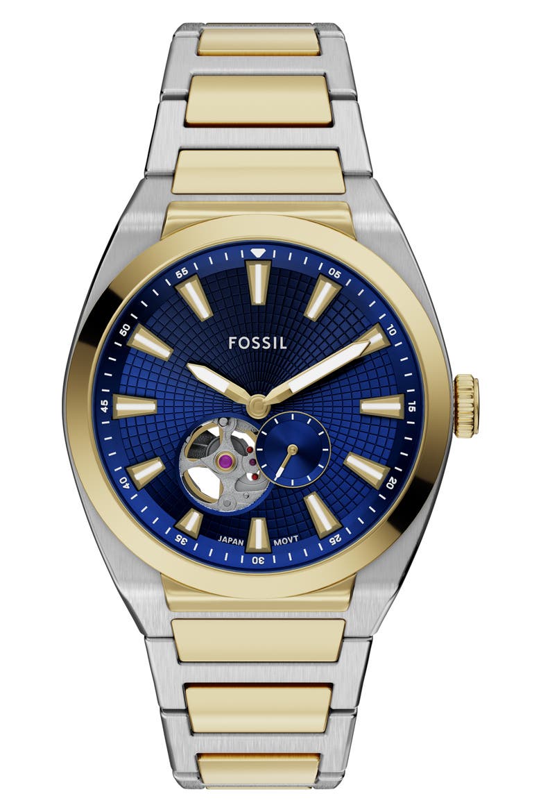 Everett Automatic Bracelet Watch, 42mm, Main, color, TWO TONE/ BLUE