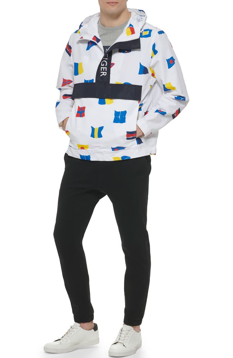 Tommy Hilfiger Lightweight Water Resistant Anorak, Alternate, color, Wht/ Flag Print