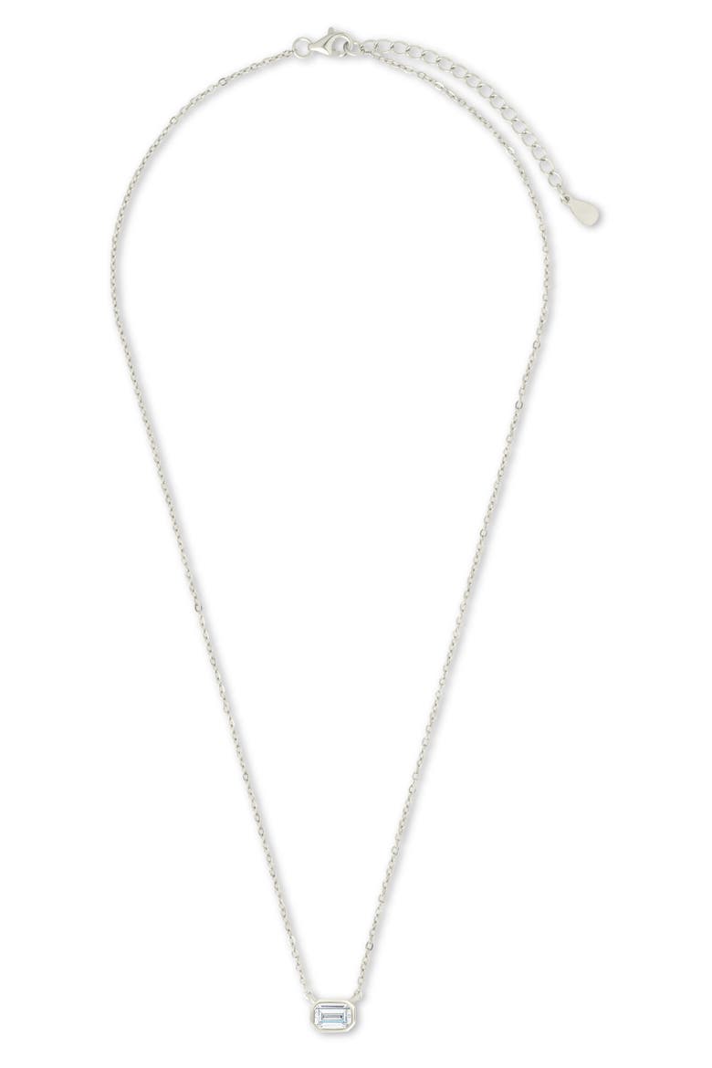 Emerald Cut Cubic Zirconia Pendant Necklace, Alternate, color, SILVER