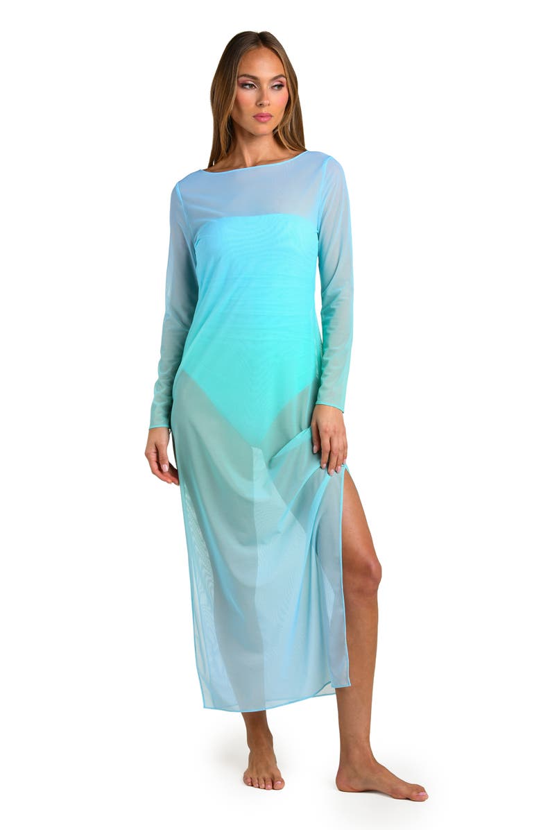 Sunshine 79 Ombré Illusions Sheer Long Sleeve Cover-Up Maxi Dress, Alternate, color, Seafoam