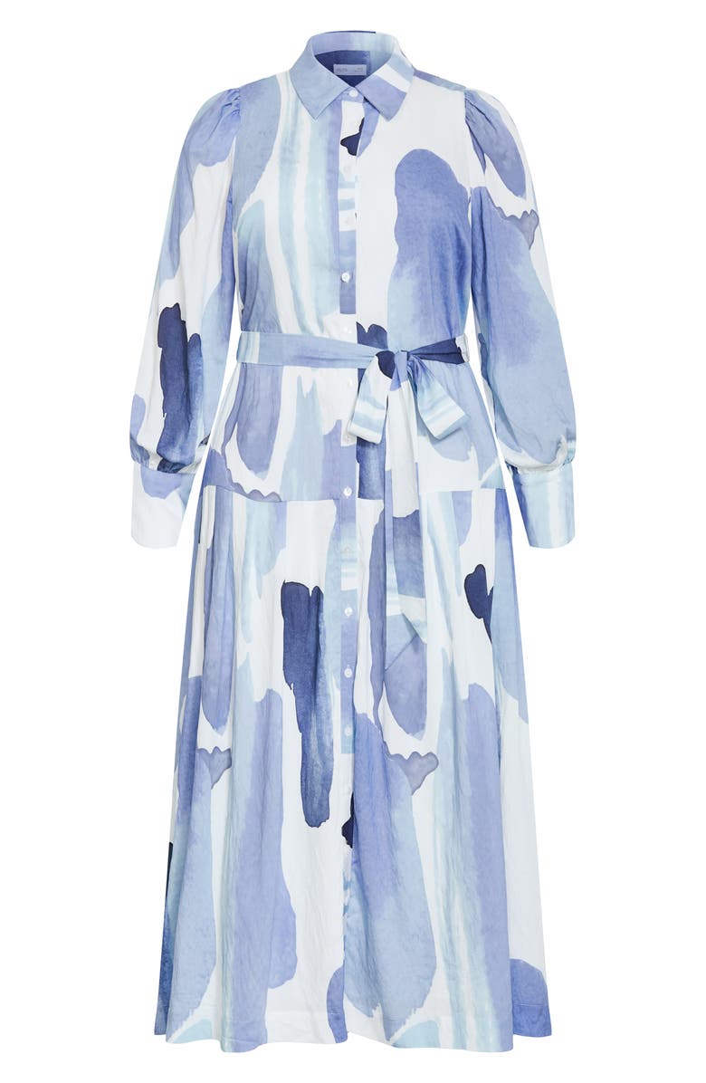 City Chic Ezra Print Midi Shirtdress, Main, color, Tranquil