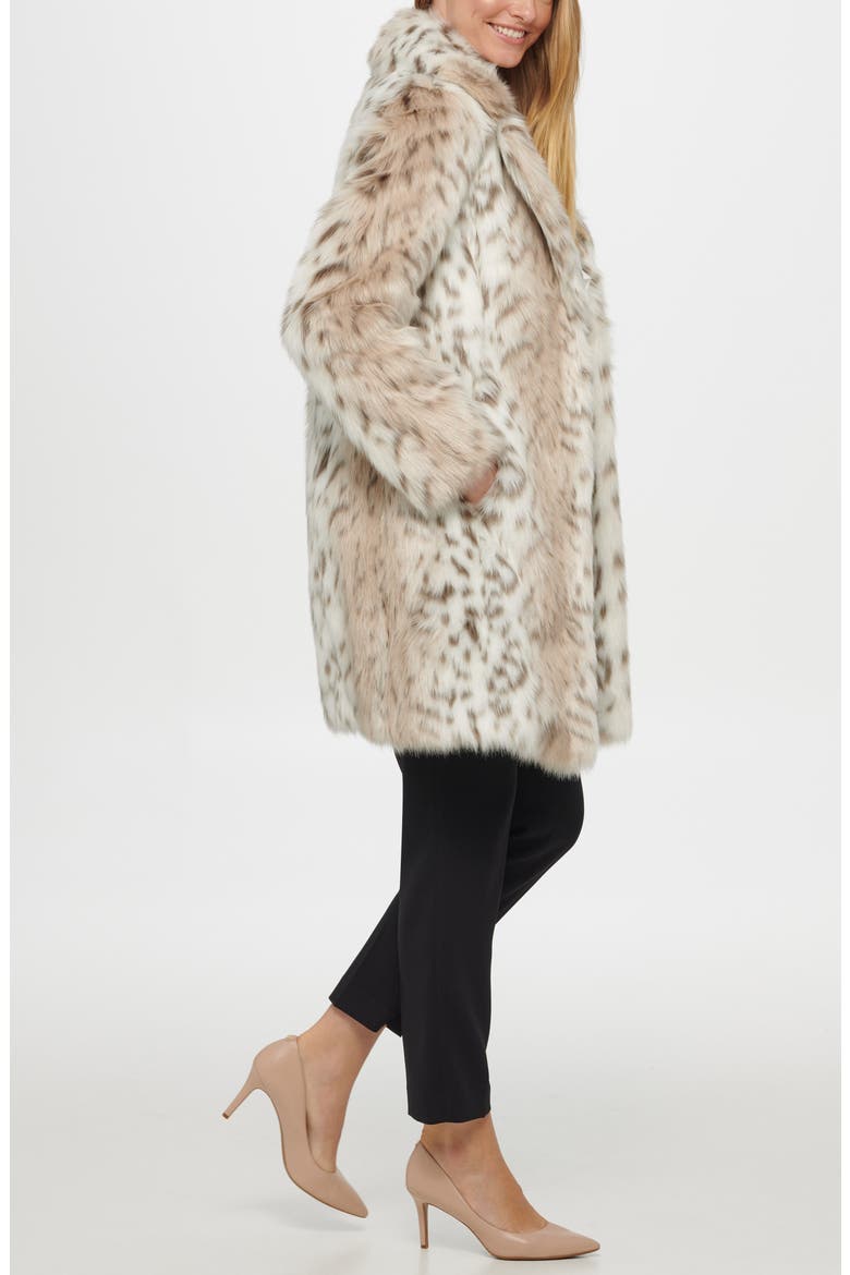 Notch Collar Faux Fur Coat, Alternate, color, LEOPARD