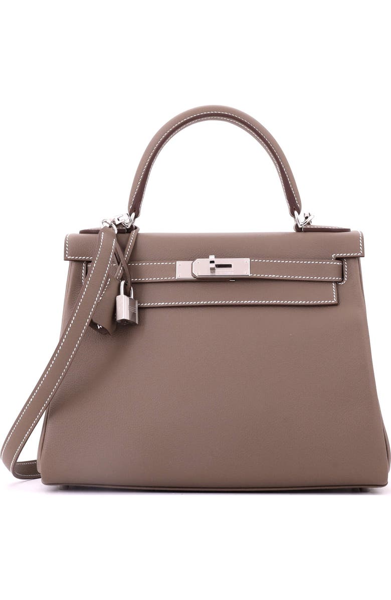 Pre-Owned Hermes Kelly Handbag Grey Evercolor with Palladium Hardware 28, Main, color, Etoupe