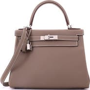 Pre-Owned Hermes Kelly Handbag Grey Evercolor with Palladium Hardware 28