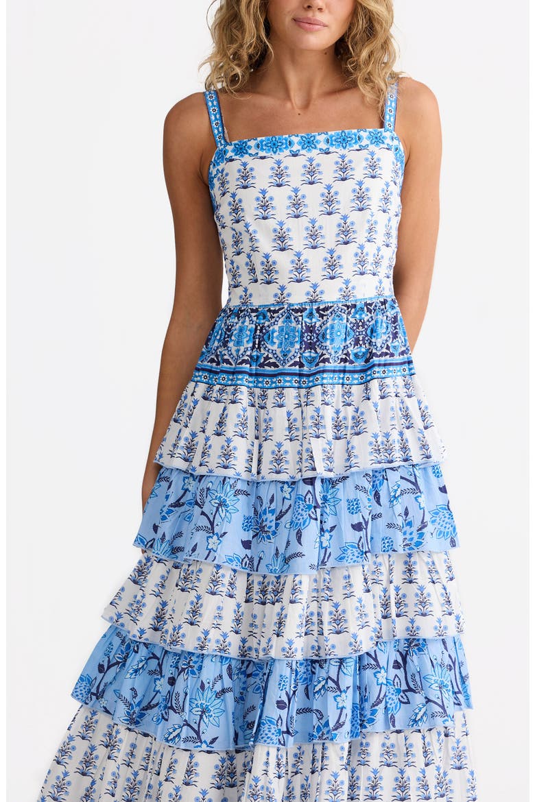Paloma Mixed Print Tiered Cotton Maxi Dress, Alternate, color, BLUEBERRY FIELDS