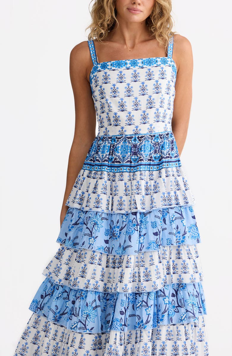 Talisman the Label Paloma Mixed Print Tiered Cotton Maxi Dress, Alternate, color, Blueberry Fields