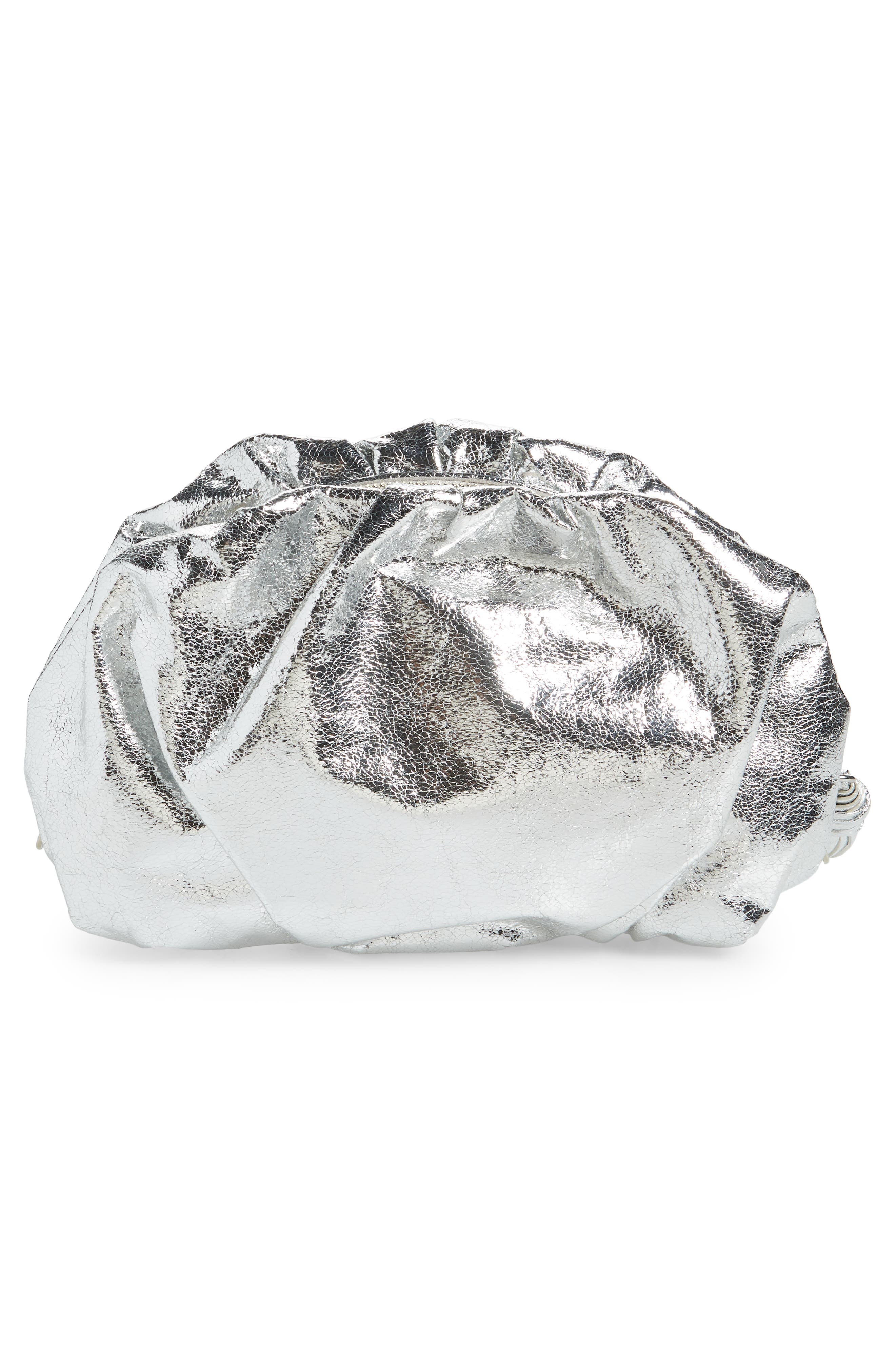 Rebecca Minkoff Ruched Faux Leather Clutch, Alternate, color, Silver