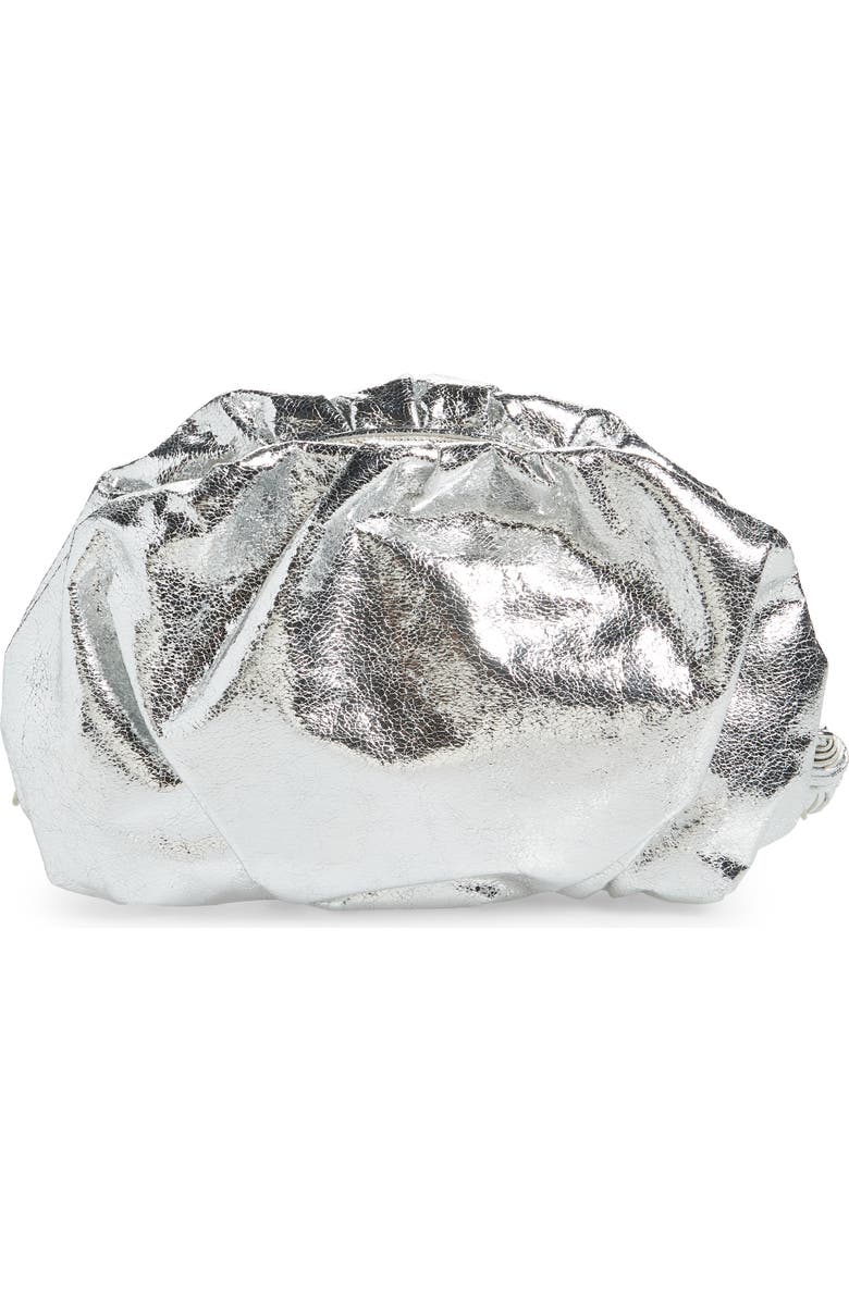 Rebecca Minkoff Ruched Faux Leather Clutch, Alternate, color, Silver