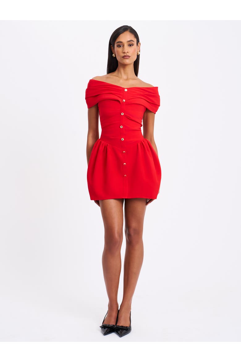 Cait Off Shoulder Drop Waist Mini Dress, Alternate, color, Red