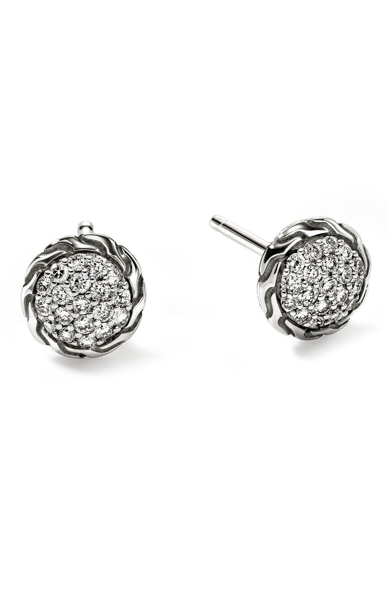 JH Essential Diamond Pavé Stud Earrings, 7mm, Main, color, SILVER/DIAMOND