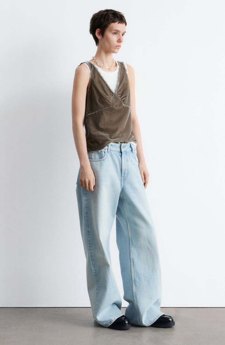 & Other Stories Lace Trim Velvet Tank, Alternate, color, Mole Dark