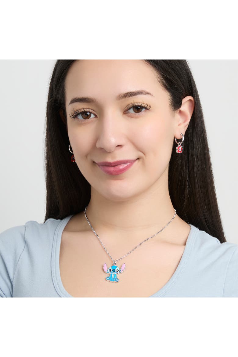 Lilo & Stitch Jewelry Set, Flower Charm Hoop Earrings, 16+3" Necklace, Alternate, color, Multicolor
