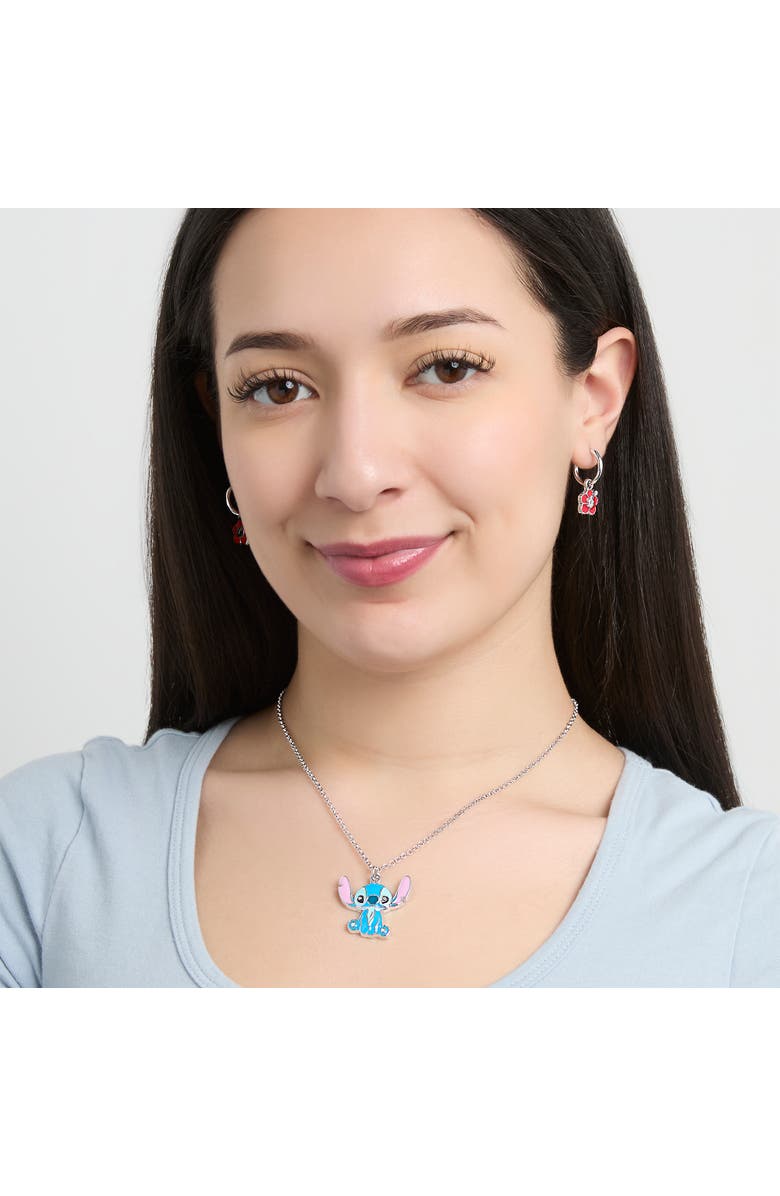 Disney Lilo & Stitch Jewelry Set, Flower Charm Hoop Earrings, 16+3" Necklace, Alternate, color, Multicolor