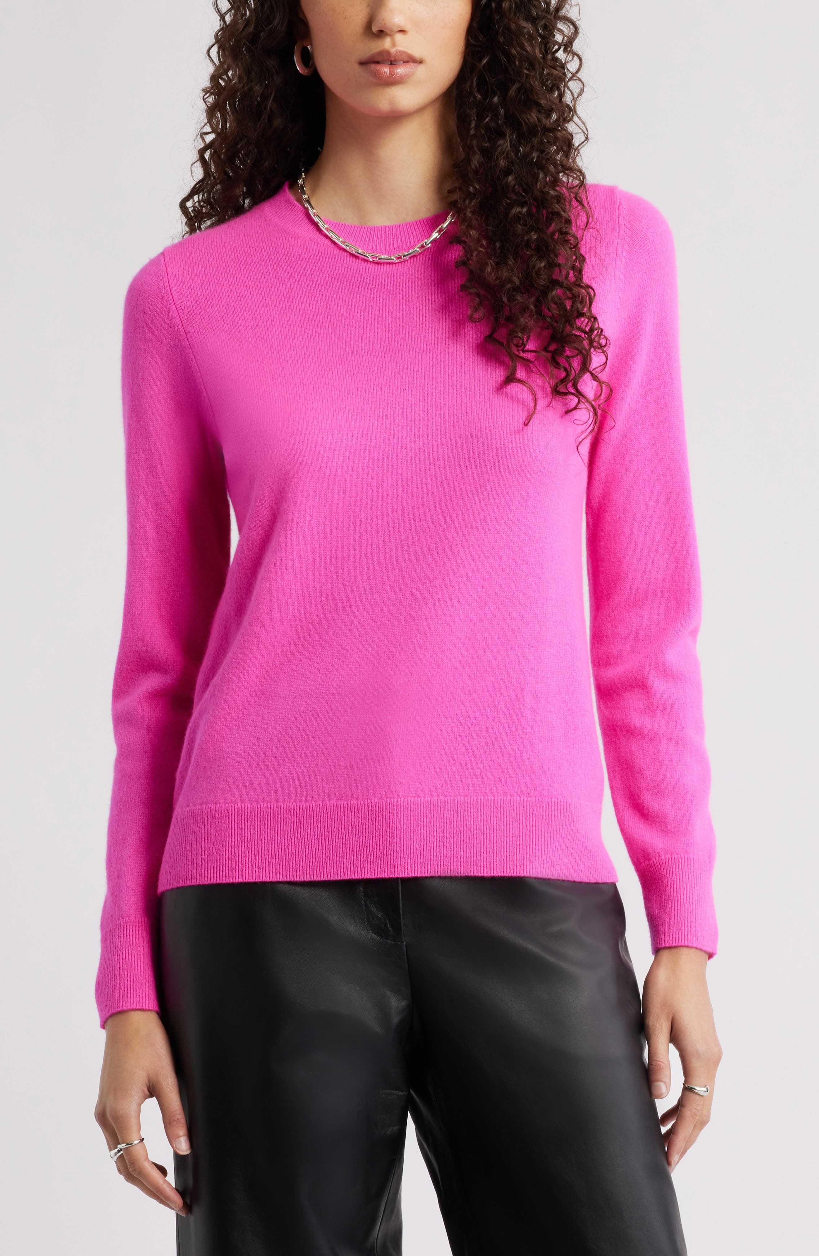 Nordstrom Cashmere Crewneck Sweater in Pink Neon 