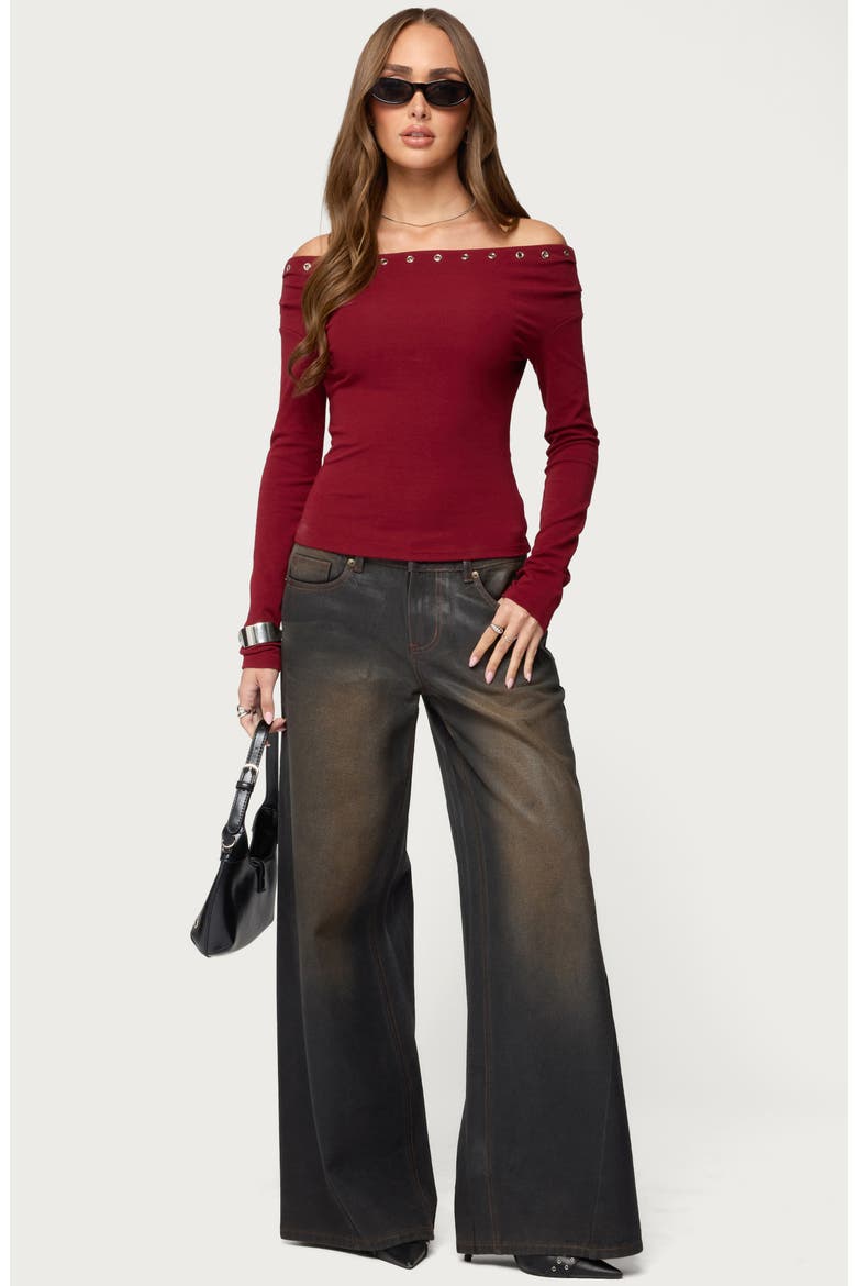 Rebekka Grommet Off the Shoulder Sweater, Alternate, color, BURGUNDY