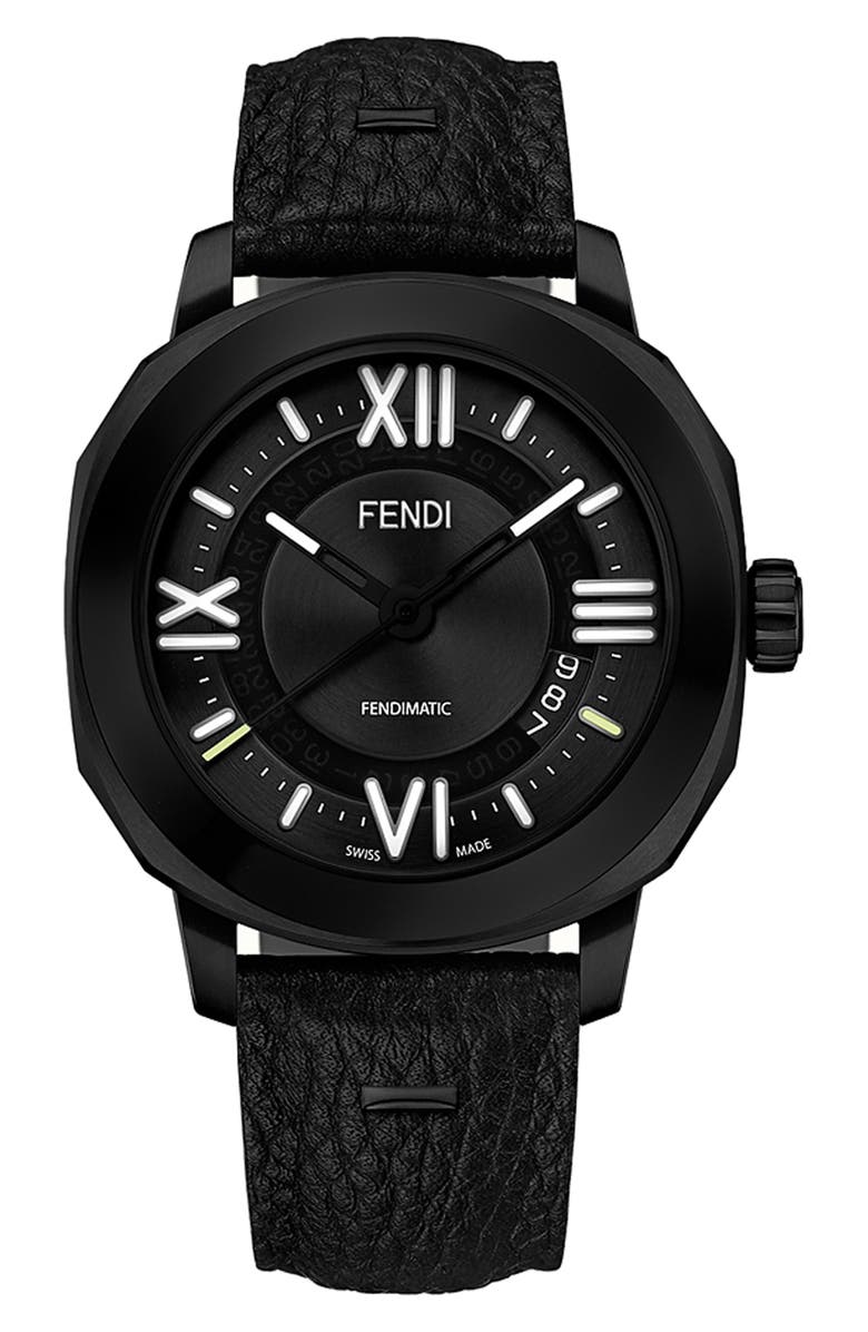 Fendi Selleria Leather Strap Automatic Watch, 42mm, Main, color, 