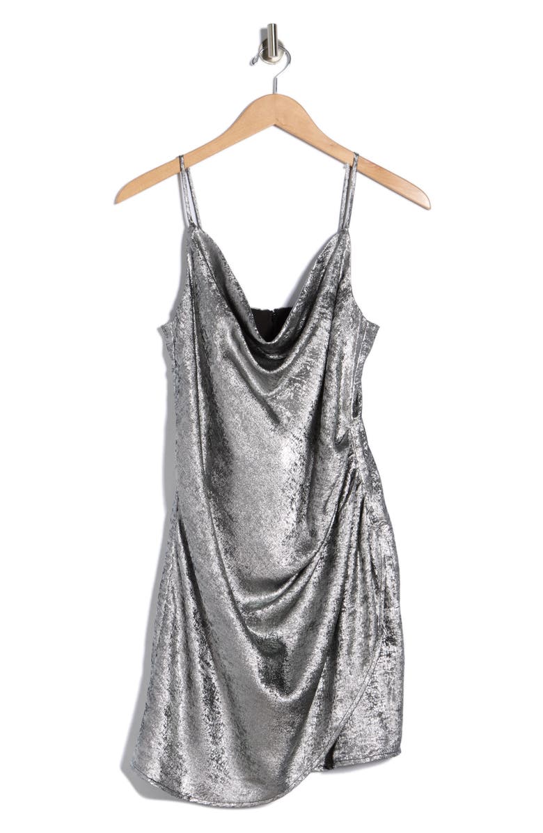ASTR the Label Metallic Cowl Neck Minidress, Alternate, color, Silver