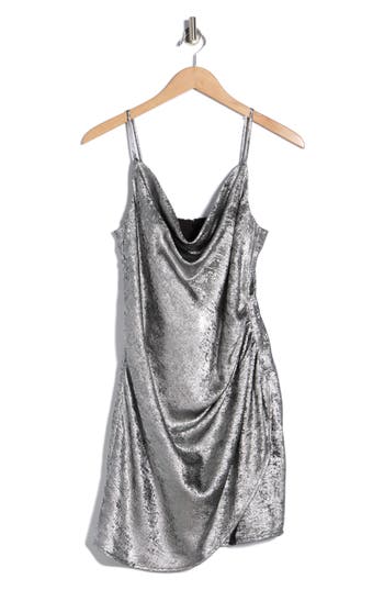 Astr The Label Metallic Cowl Neck Minidress In Silver