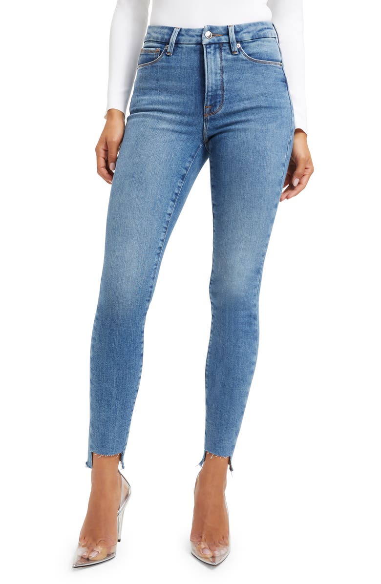 Good American High Waist Raw Step Hem Skinny Jeans, Main, color,