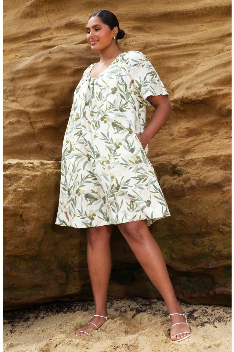 Oliviana Leaf Print Shift Dress, Alternate, color, OLEA