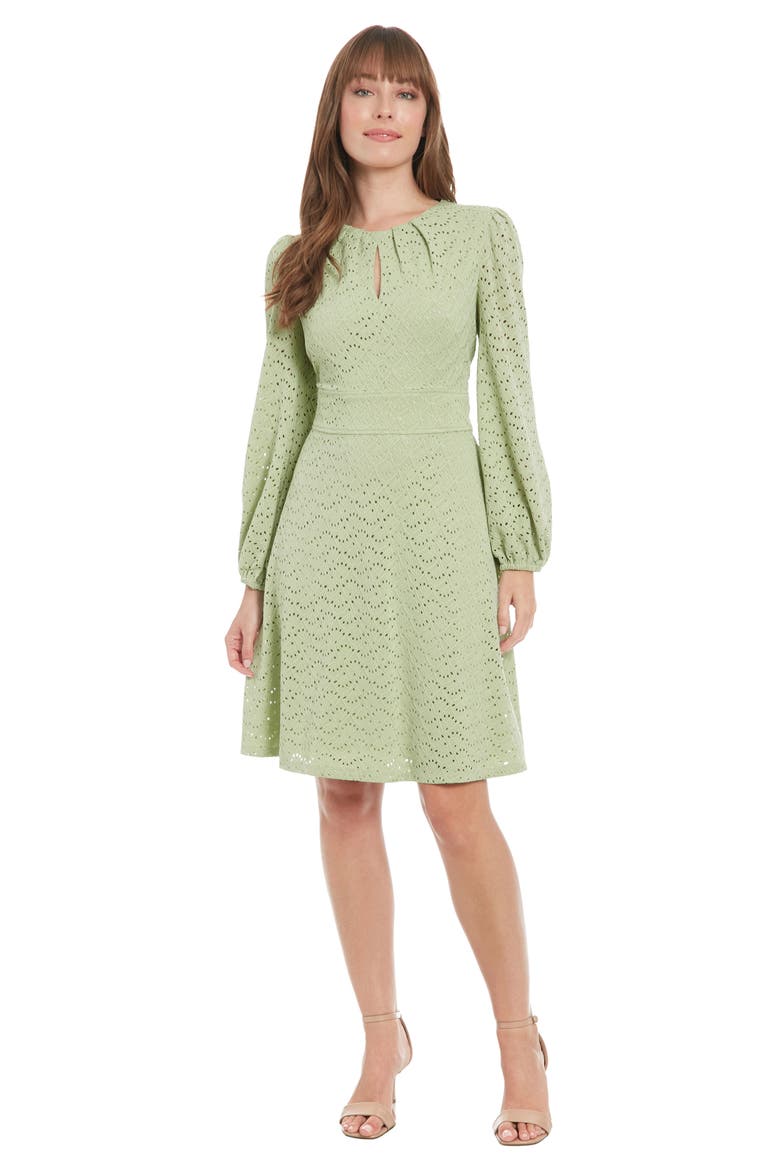 Eyelet Long Sleeve Dress, Alternate, color, GREEN