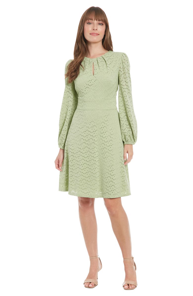 London Times Eyelet Long Sleeve Dress, Alternate, color, Green