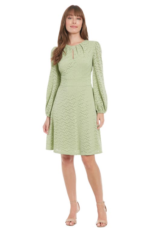 London Times Eyelet Long Sleeve Dress In Green