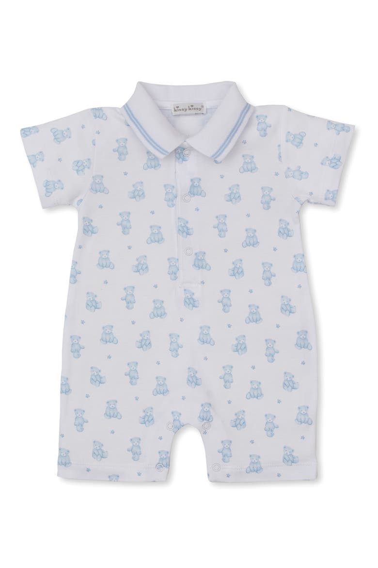 Bear Print Romper, Main, color, LIGHT BLUE