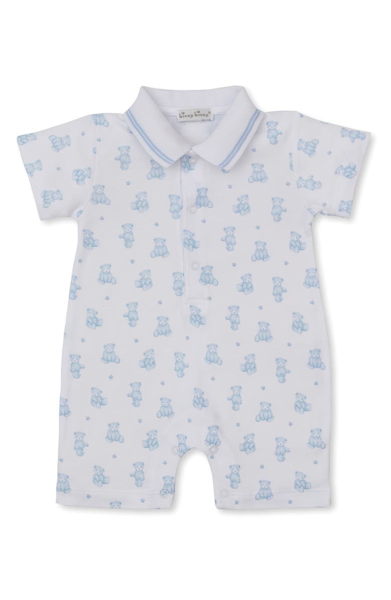 Kissy Kissy Bear Print Romper, Main, color, Light Blue