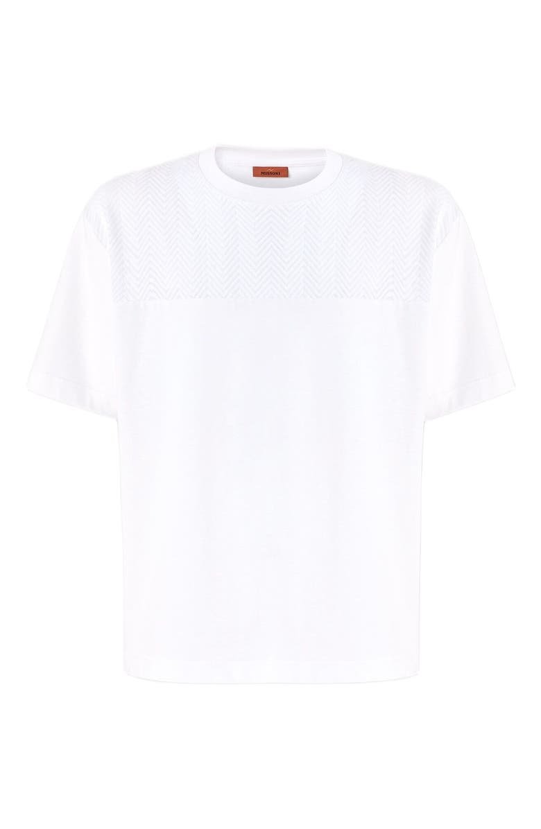 Missoni Cotton Crewneck T-shirt With Tone-on-tone Zigzag Insert, Alternate, color, White