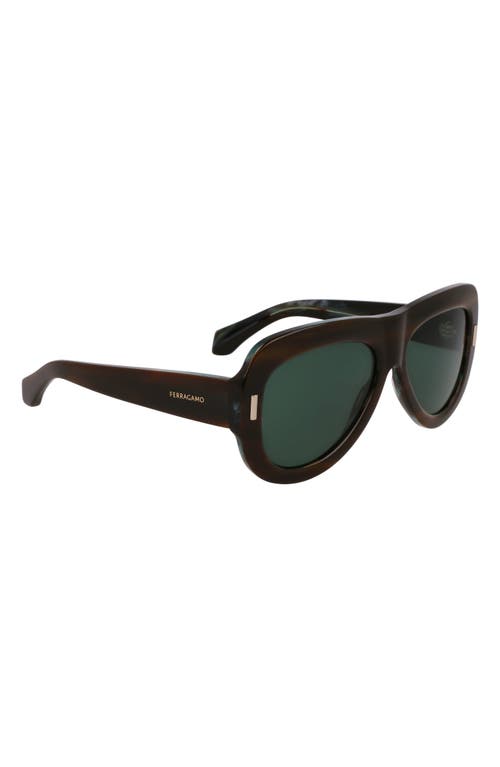 Ferragamo Rivets 57mm Aviator Sunglasses In Striped Brown Green