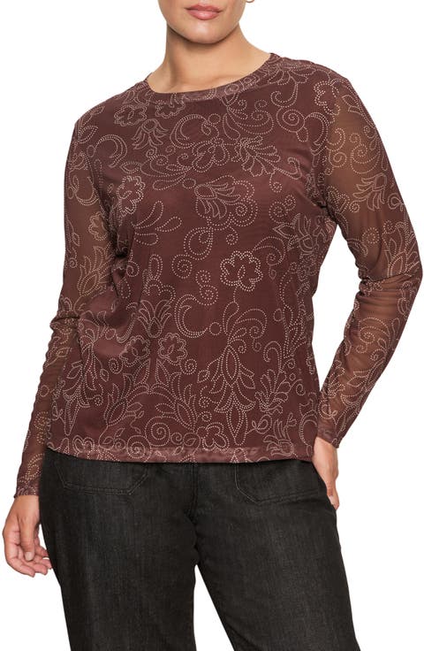 Perfect Floral Long Sleeve Mesh T-Shirt (Plus)