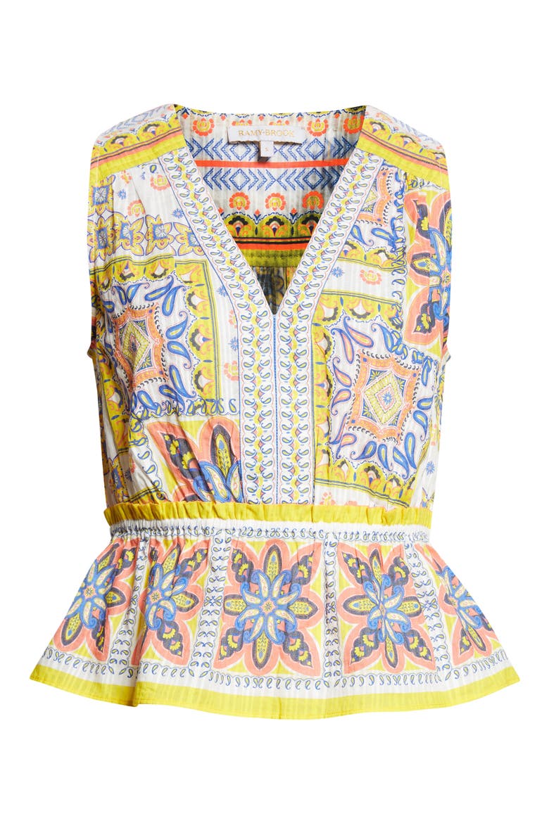 Lyra Tile Print Cotton Top, Alternate, color, WHITE PIAZZA