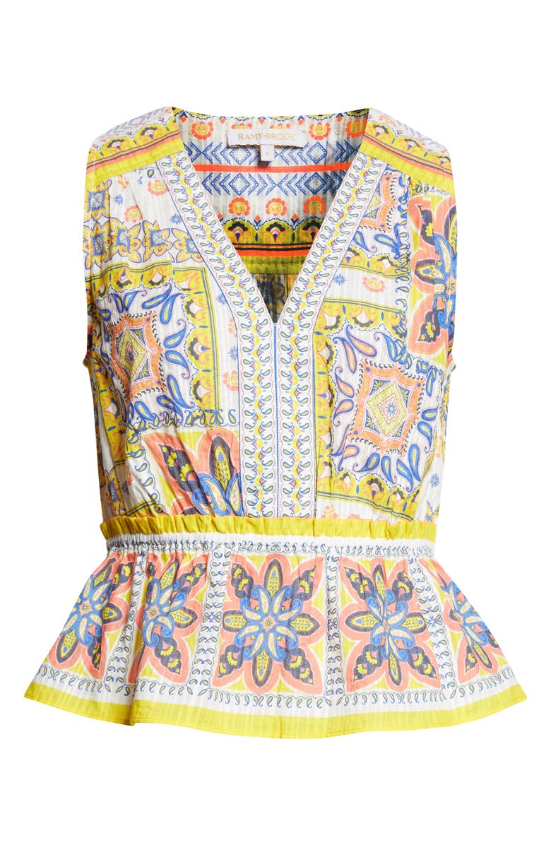 Ramy Brook Lyra Tile Print Cotton Top, Alternate, color, White Piazza