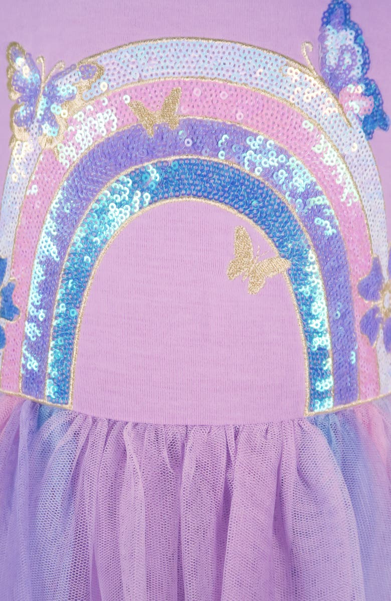 Zunie Kids' Three Quarter Sleeve Rainbow Tutu Dress, Alternate, color, Lavender
