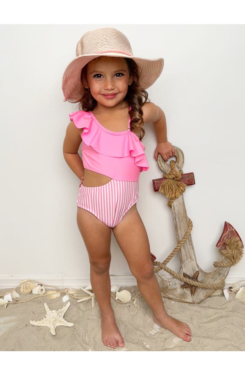 Mia Belle Girls Blush and Splash Pink Ruffle One-Piece Swimsuit, Alternate, color, Pink