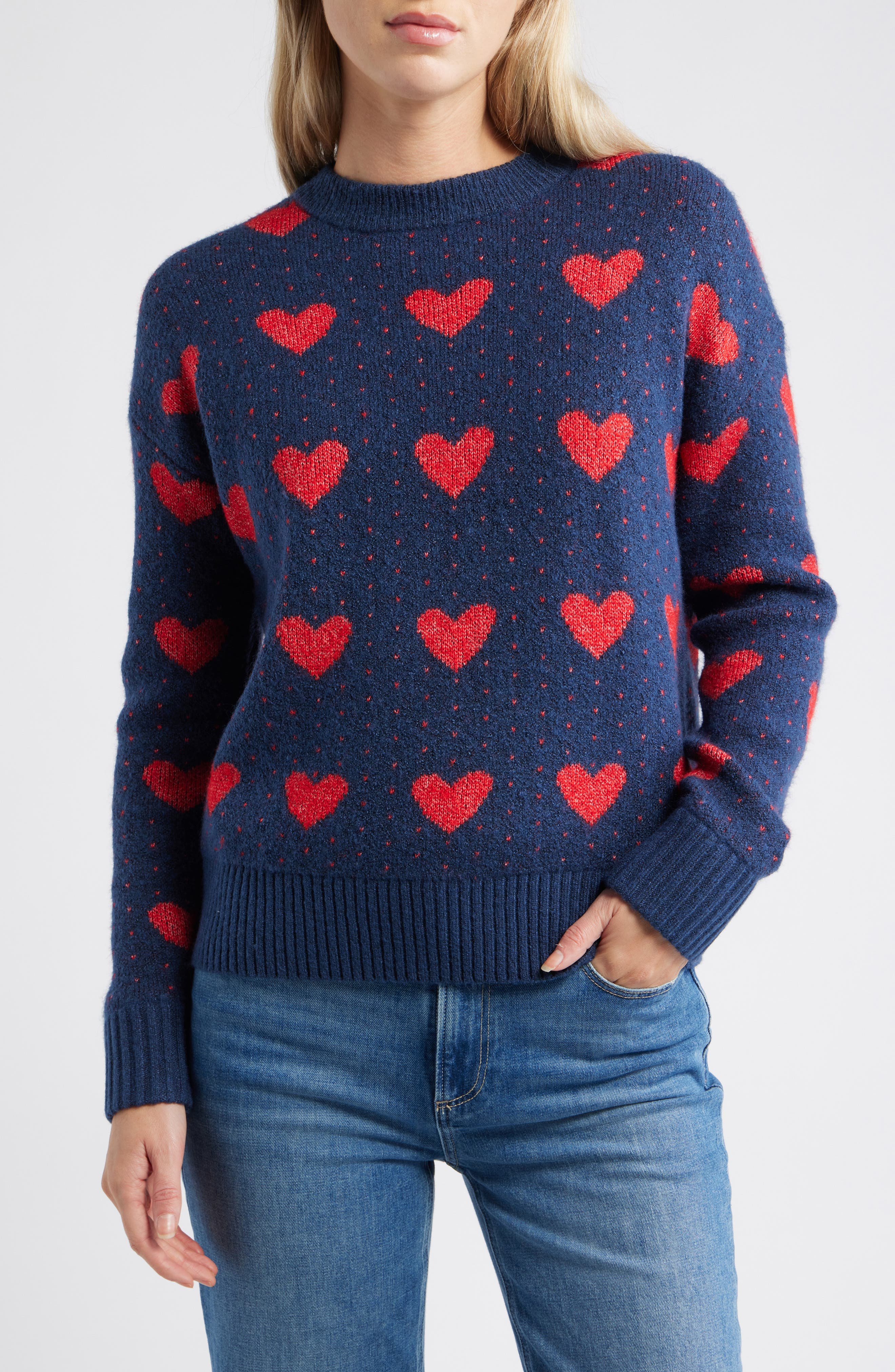 Caslonr Caslon(r) Jacquard Heart Crewneck Sweater In Blue