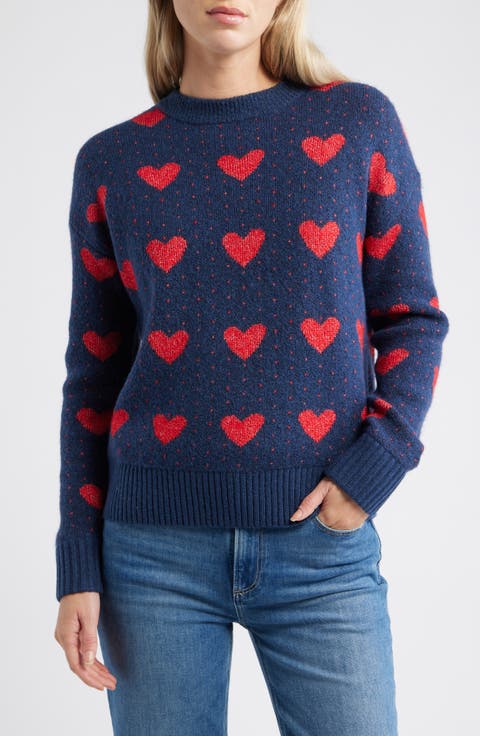 Jacquard Heart Crewneck Sweater