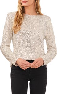 CeCe Sequin Long Sleeve Top